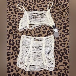 White Crochet Top and Skirt Set